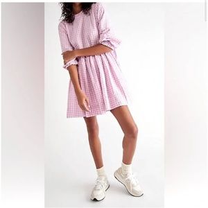 Free People Pink Gingham Smock Mini Dress
